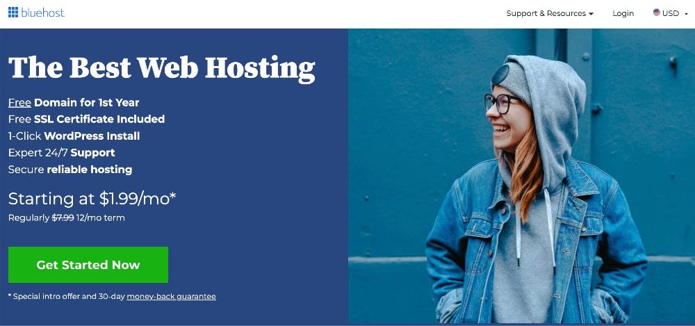 Get started with Bluehost homepage